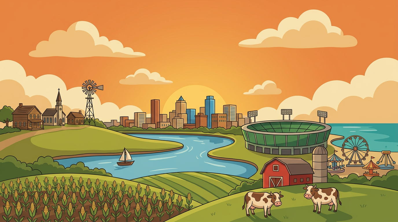 Illustrated panorama of Brown County, Wisconsin